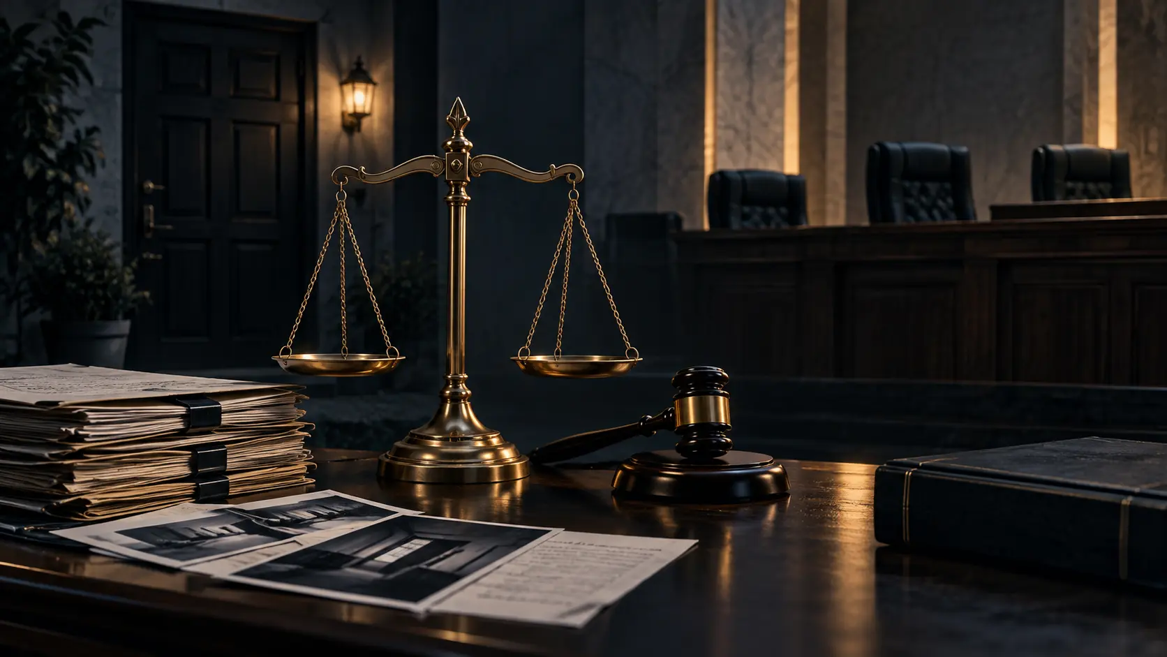 Supreme Court ruling on a wife's death inside the matrimonial home Symbolic editorial image of balanced scales, a closed residential doorway, court bench and evidence files representing judicial assessment of a domestic homicide